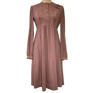 70s Miquette Cocoa Brown Ultrasuede and Knit Jersey Long Sleeve Midi Dress Sz 8